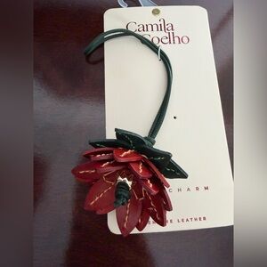 Camila Coelho Red and Green Leather Flower bag Charm
